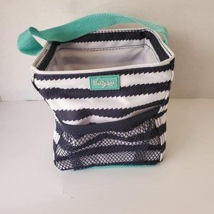 THIRTY-ONE Teal Striped /  TOTE ORGANIZER LUNCH BAG 6 x 6 inch Square